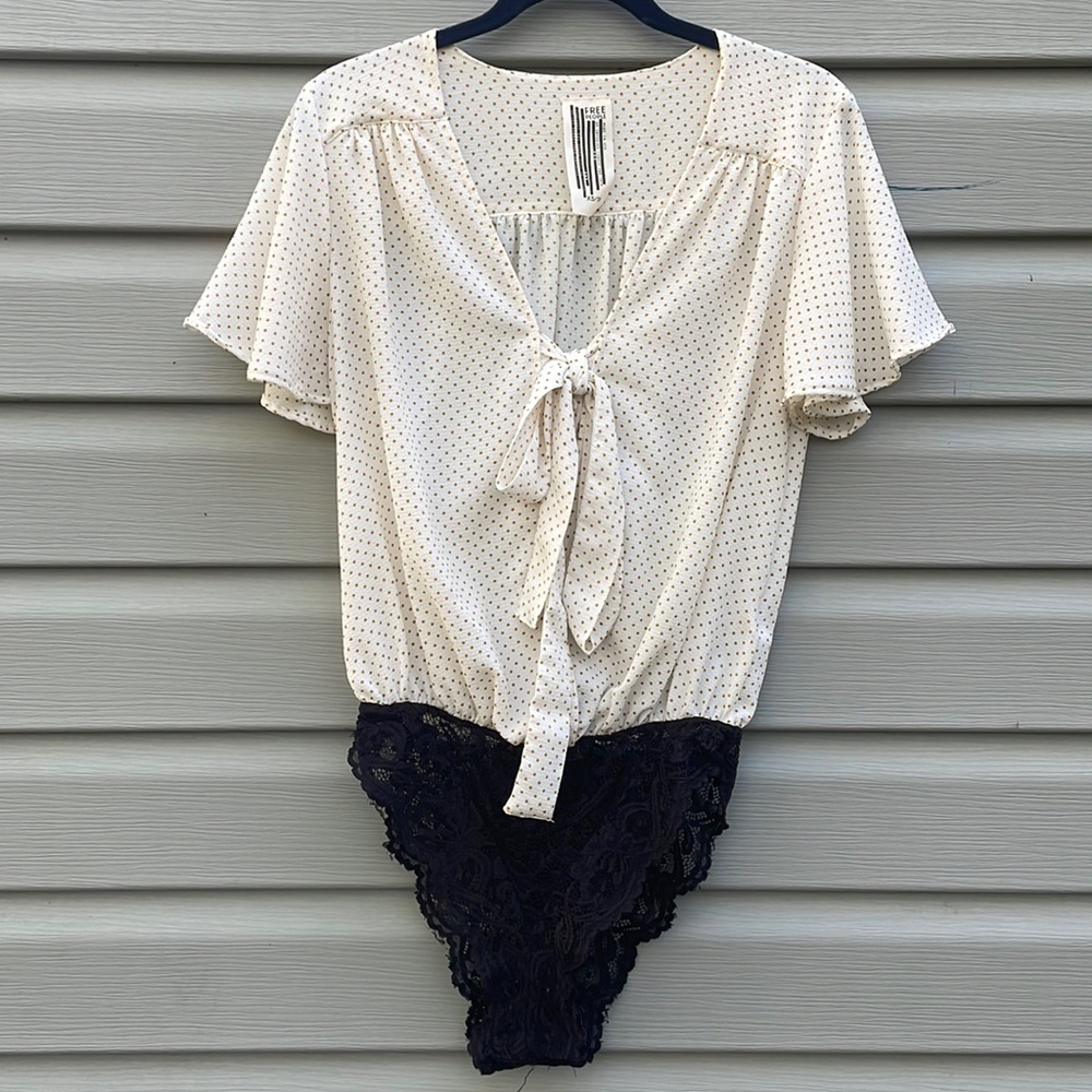 Free People Polka Dot Tie-Front Bodysuit